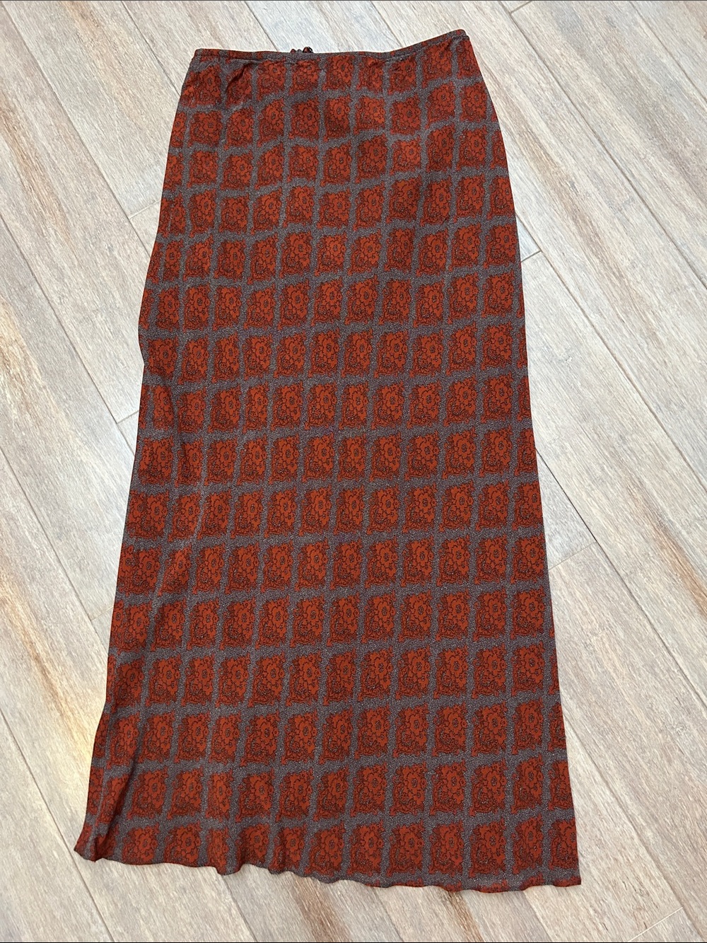 DKNY VTG Rust and Charcoal Geometric Rayon Maxi Skirt size 2